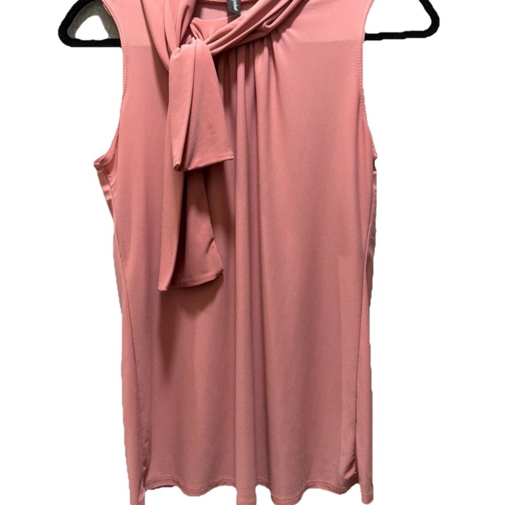 J.M Fleurette Pink Sleeveless Blouse Tie Neck Dusty Rose Office/Party Size Med